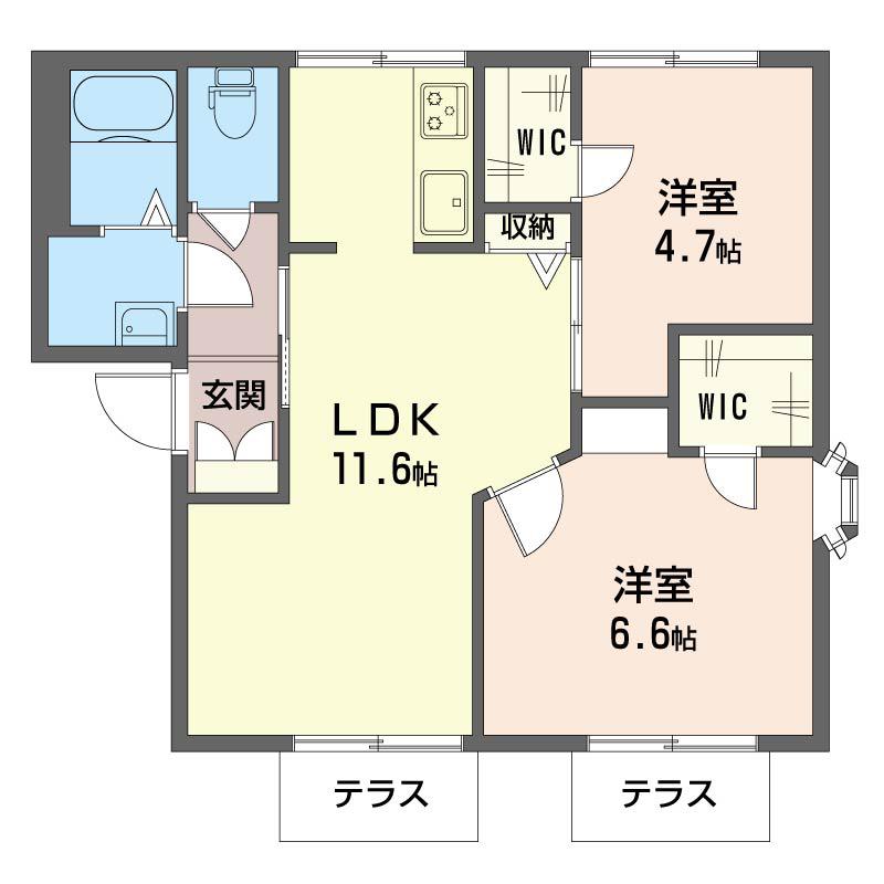 リッチモンド東林間A(2LDK/1階)の間取り写真