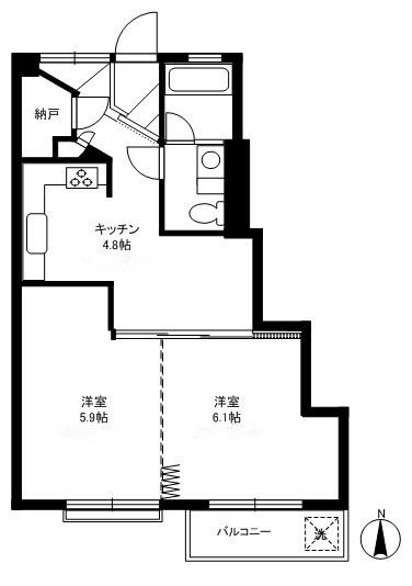 駒留マンション(2K/4階)の間取り写真