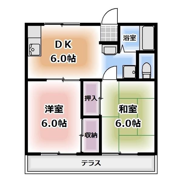 堀部ハイツ(2DK/1階)の間取り写真