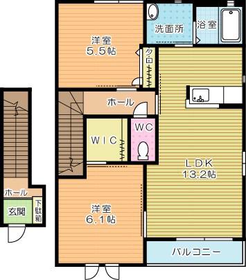 シャーメゾン朽網 B棟(2LDK/2階)の間取り写真