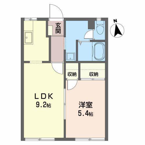 エスポワール B棟(1LDK/1階)の間取り写真