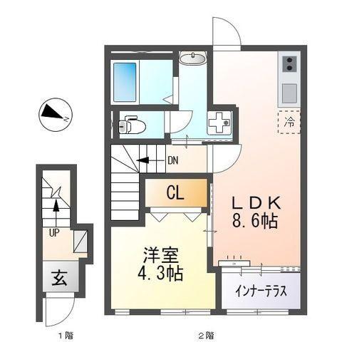 大鈴樹III(1LDK/2階)の間取り写真