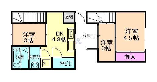 河合ビル(3DK/2階)の間取り写真