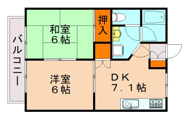 フローラ博多南II(2DK/1階)の間取り写真