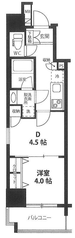 日神デュオステージ常盤台銀座(1DK/4階)の間取り写真