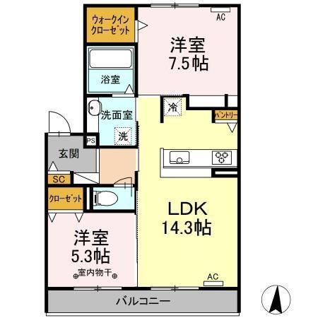 ロアールANDO.E(2LDK/3階)の間取り写真
