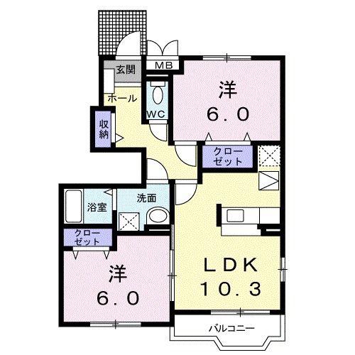 アニメートA(2LDK/1階)の間取り写真