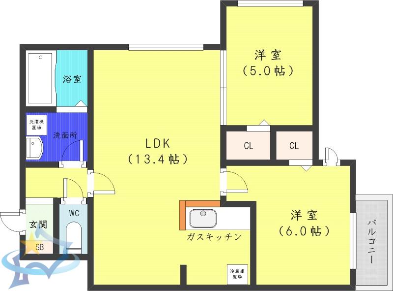 コローレ琴似(2LDK/3階)の間取り写真