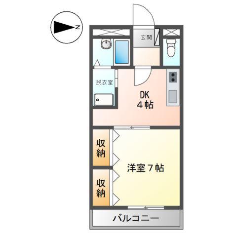 グランディール浜の宮II(1DK/2階)の間取り写真