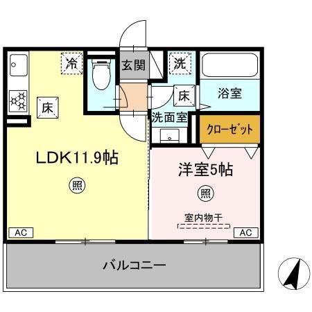 ディアプレイス(1LDK/1階)の間取り写真