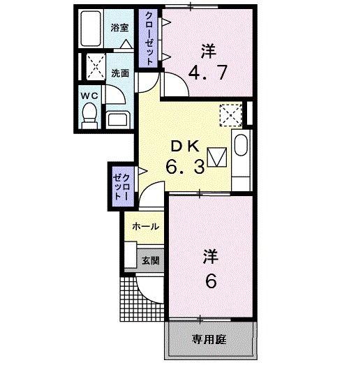 ブルックサイド・ヴィラ A(2DK/1階)の間取り写真