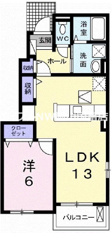 プレステージ花ずいE(1LDK/1階)の間取り写真