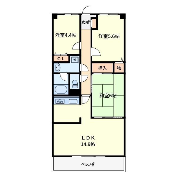 オークレイコート高松Ⅱ(3LDK/2階)の間取り写真