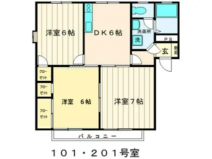 パークヒルB(3DK/2階)の間取り写真