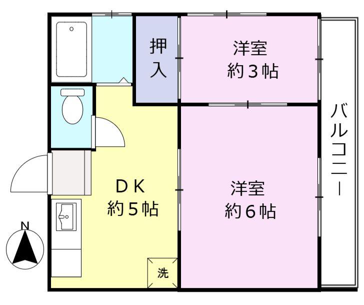 白百合荘(2DK/2階)の間取り写真