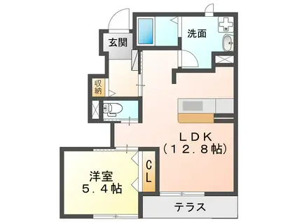 フェリシテ久居(1LDK/1階)の間取り写真