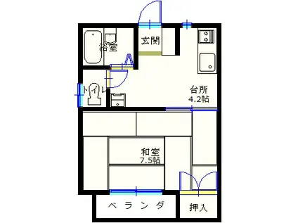 荊沢コーポ(1K/1階)の間取り写真