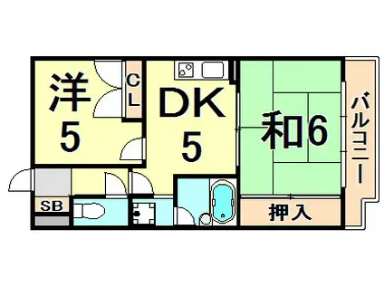 フローレンス西宮Ⅰ(2DK/3階)の間取り写真