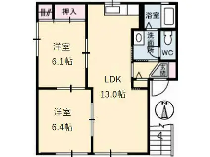 シャーメゾン高栄 A棟(2LDK/2階)の間取り写真