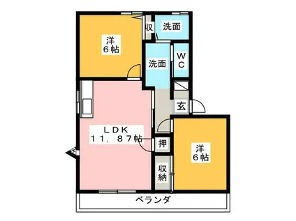 コモンシティ千代田F(2LDK/1階)の間取り写真