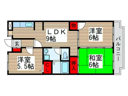 第6パールメゾン海老原(3LDK/1階)の間取り写真