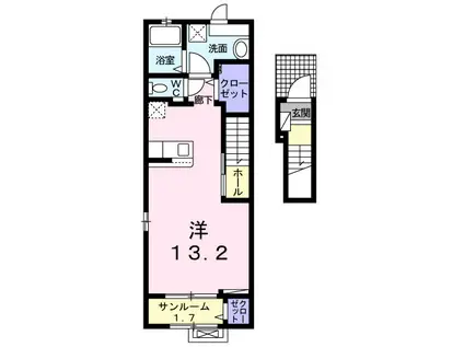 コルヌイエII(ワンルーム/2階)の間取り写真