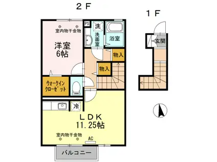 ラ・フェルマータ山室 B(1LDK/2階)の間取り写真