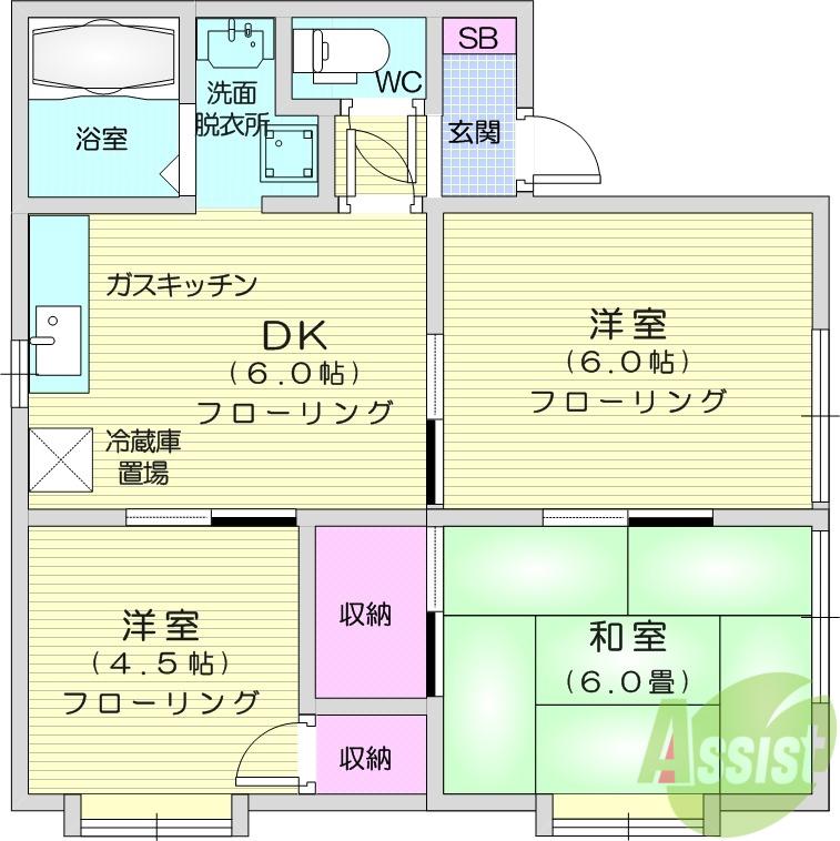 ヒルサイドテラス(3DK/2階)の間取り写真