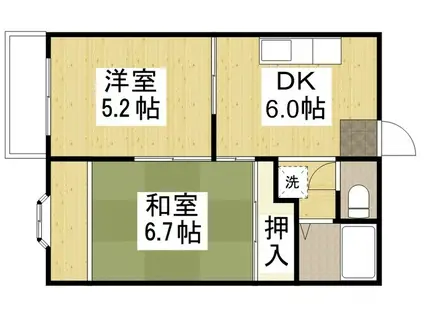 エルハイム A棟(2DK/2階)の間取り写真