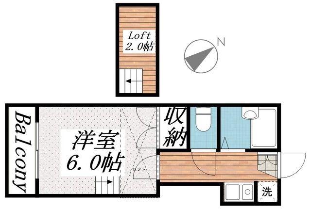 桐生第6レジデンス(1K/2階)の間取り写真