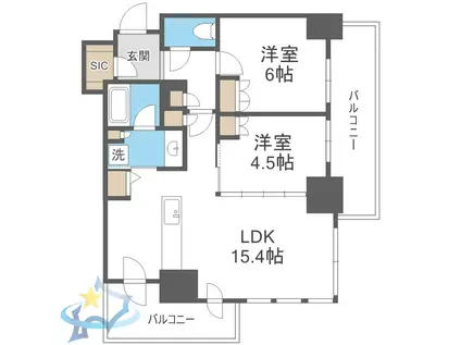 ザ・札幌タワーズ ウエストタワー(2LDK/6階)の間取り写真