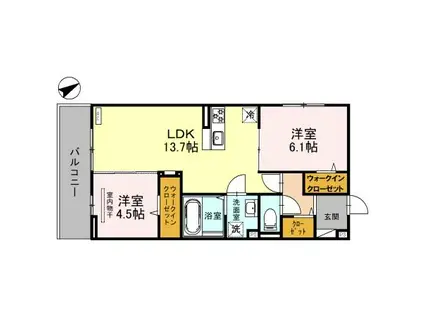 ル・リアン神戸(2LDK/2階)の間取り写真