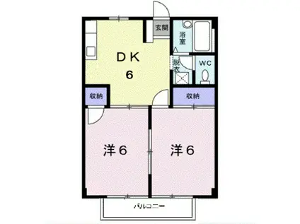 サンハイツ藤B(2DK/2階)の間取り写真