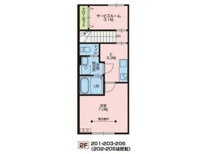 オークA(1SK/2階)の間取り写真