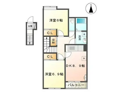 FELICIA壱番館(2DK/2階)の間取り写真