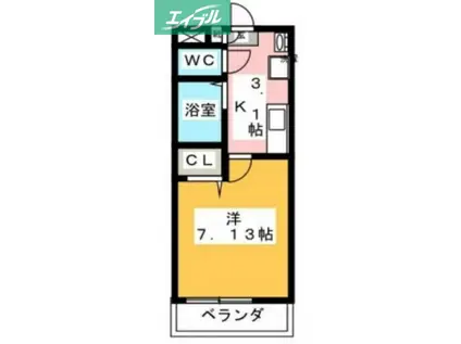 ウェーブレジデンス北長瀬(1K/3階)の間取り写真