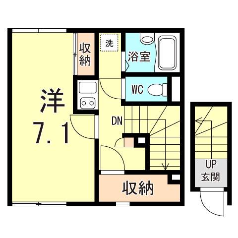 クレイノリッツハウス 中道(1K/2階)の間取り写真