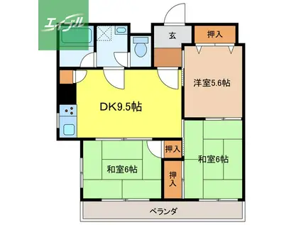 パーシモン八幡町(3DK/3階)の間取り写真