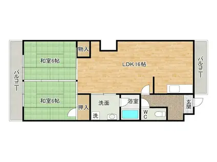 大八ビル(2LDK/6階)の間取り写真