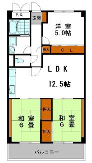 メゾン花北(3LDK/4階)の間取り写真