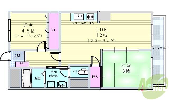 上野坂ハイツ(2LDK/4階)の間取り写真