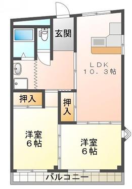 コーポ・スカイン(2LDK/3階)の間取り写真
