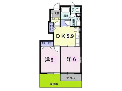 サウスウィンド(2DK/1階)の間取り写真