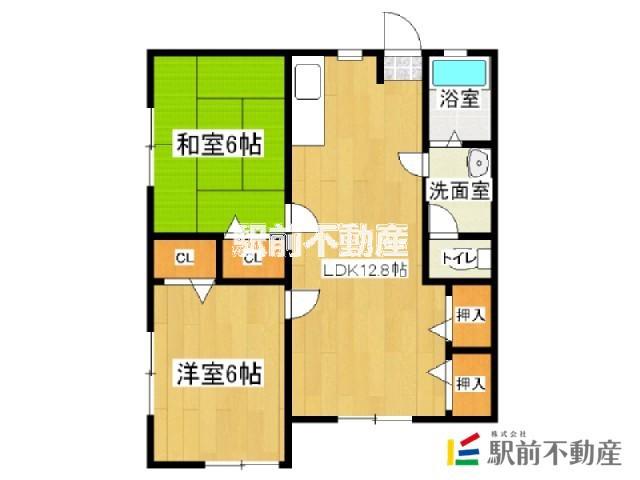 アンフィール原田(2LDK/1階)の間取り写真