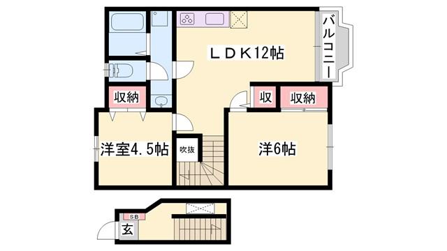 クレストヨコセキ(2LDK/2階)の間取り写真