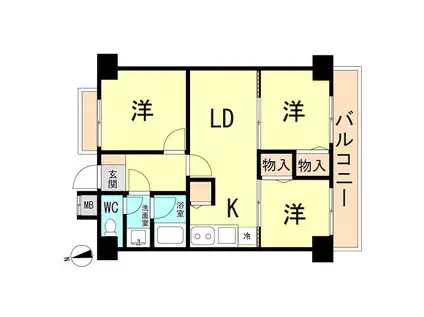 ライオンズマンション西明石(3LDK/3階)の間取り写真