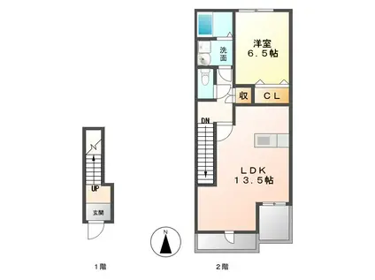 プラネットⅠ(1LDK/2階)の間取り写真