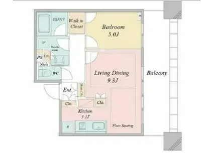 白金ザ・スカイ西棟(1LDK/14階)の間取り写真