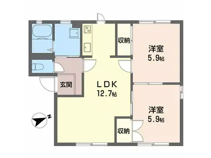 ルミエール城西 A棟(2LDK/1階)の間取り写真