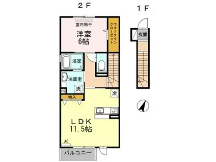 ボヌール(1LDK/2階)の間取り写真